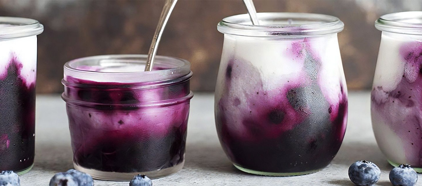 Panna cotta with vanilla and blueberry sauce